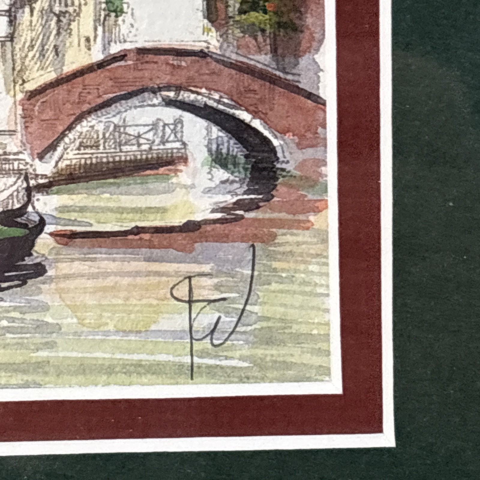 Venice Paintings Pair Signed Watercolor Gold Frame Vintage Canal Gondolier