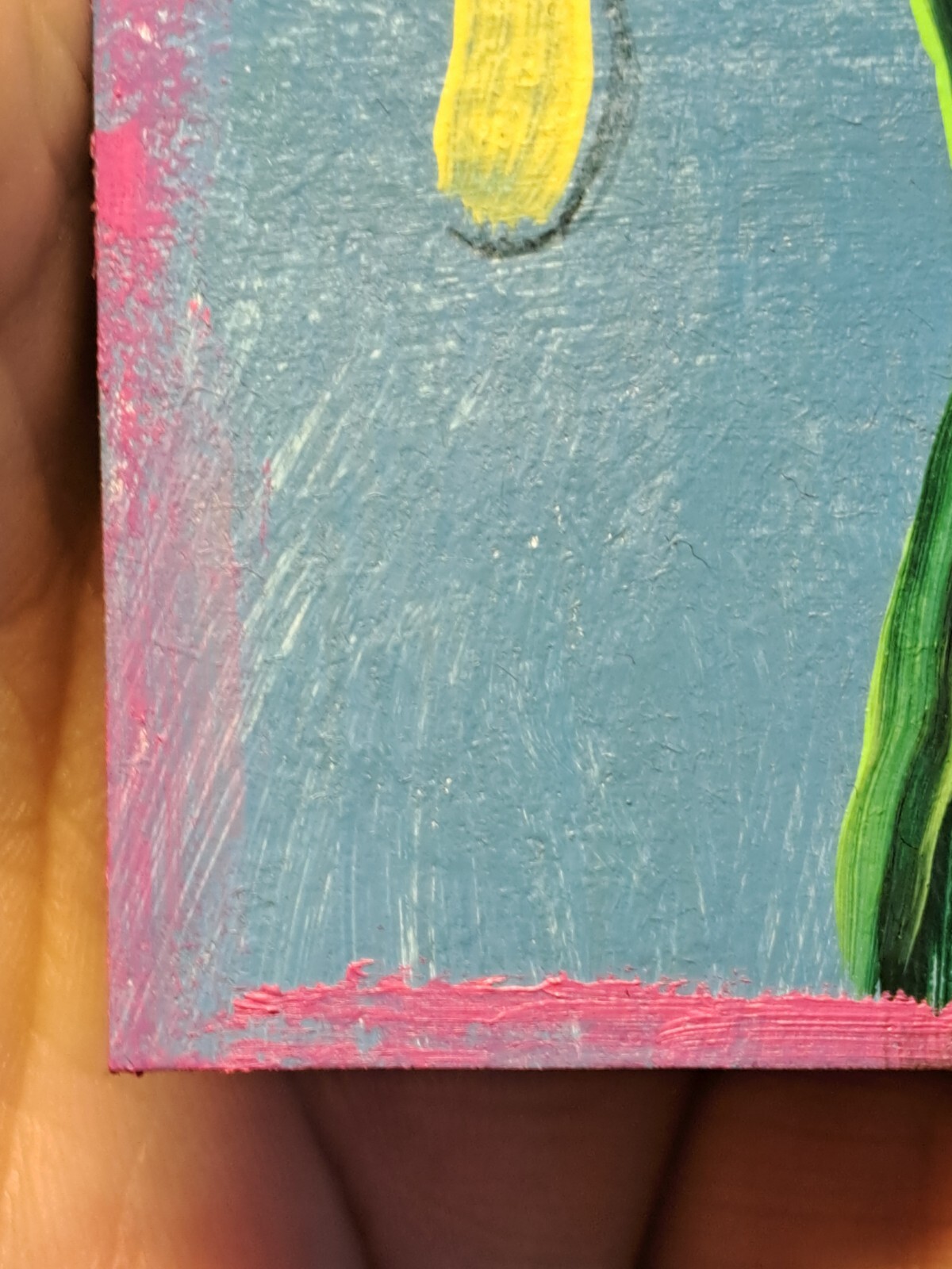 Blue yellow acrylic ink «Yellow Flower» Artcard Limited 1/1 Signed by artist