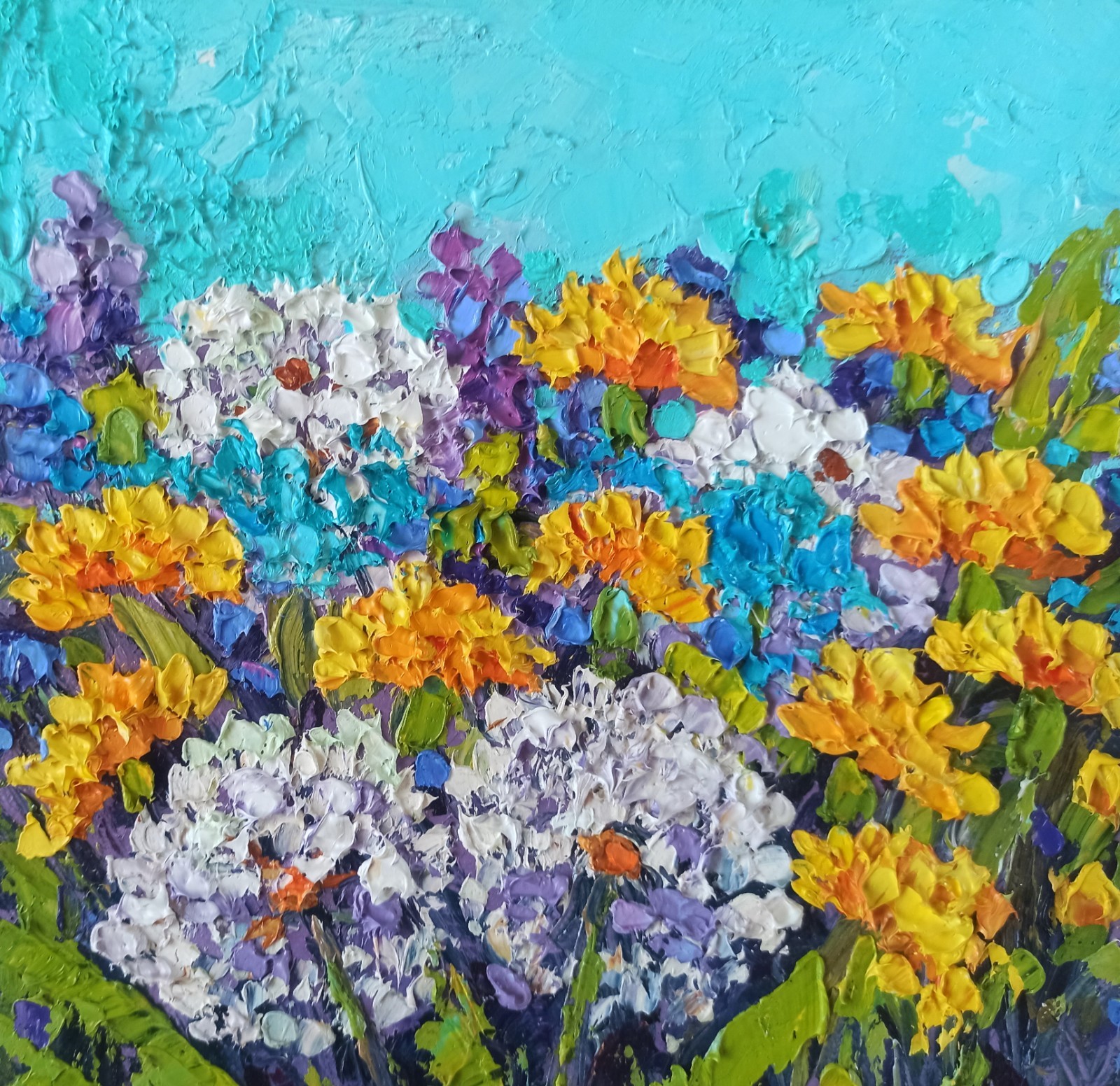 Flower Original Oil Painting Dandelions Impasto Artwork Floral Wall Art 20x20cm