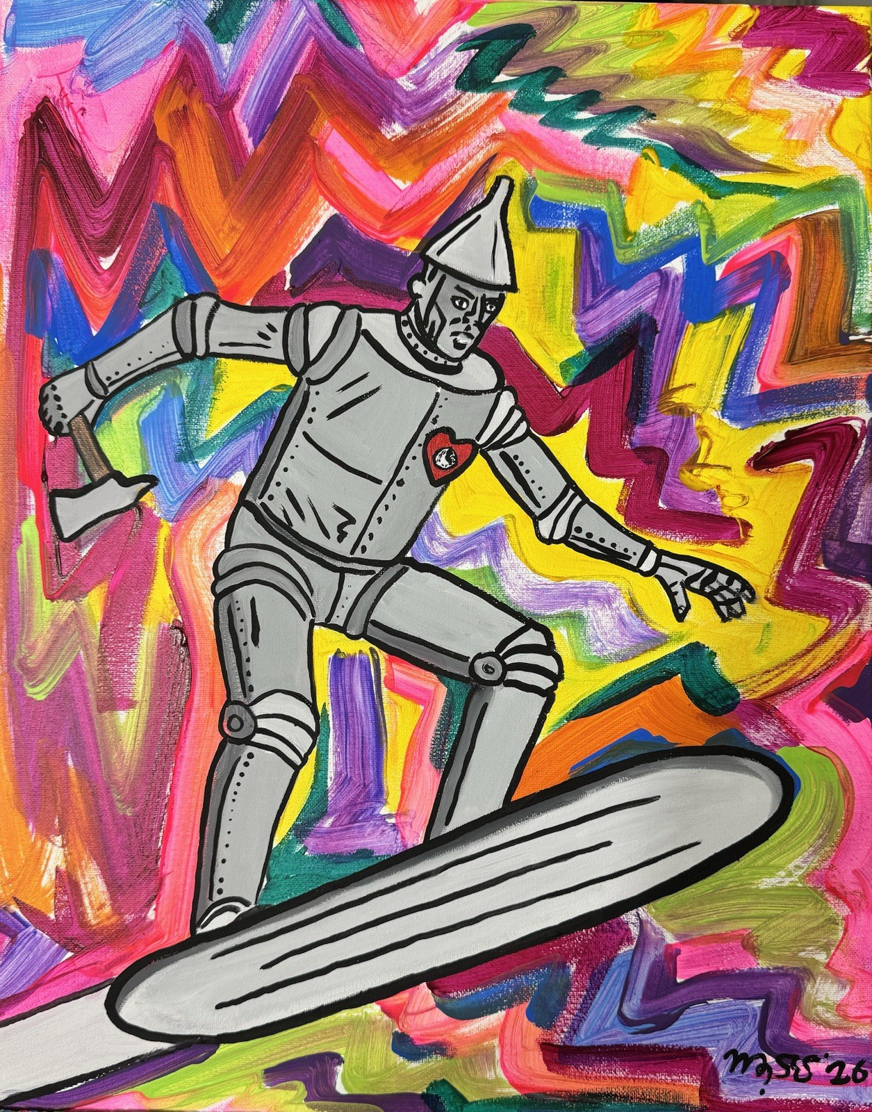 CatDaddyDollars Original Art 16×20 inch Neon Colors Painting Silver Surfer