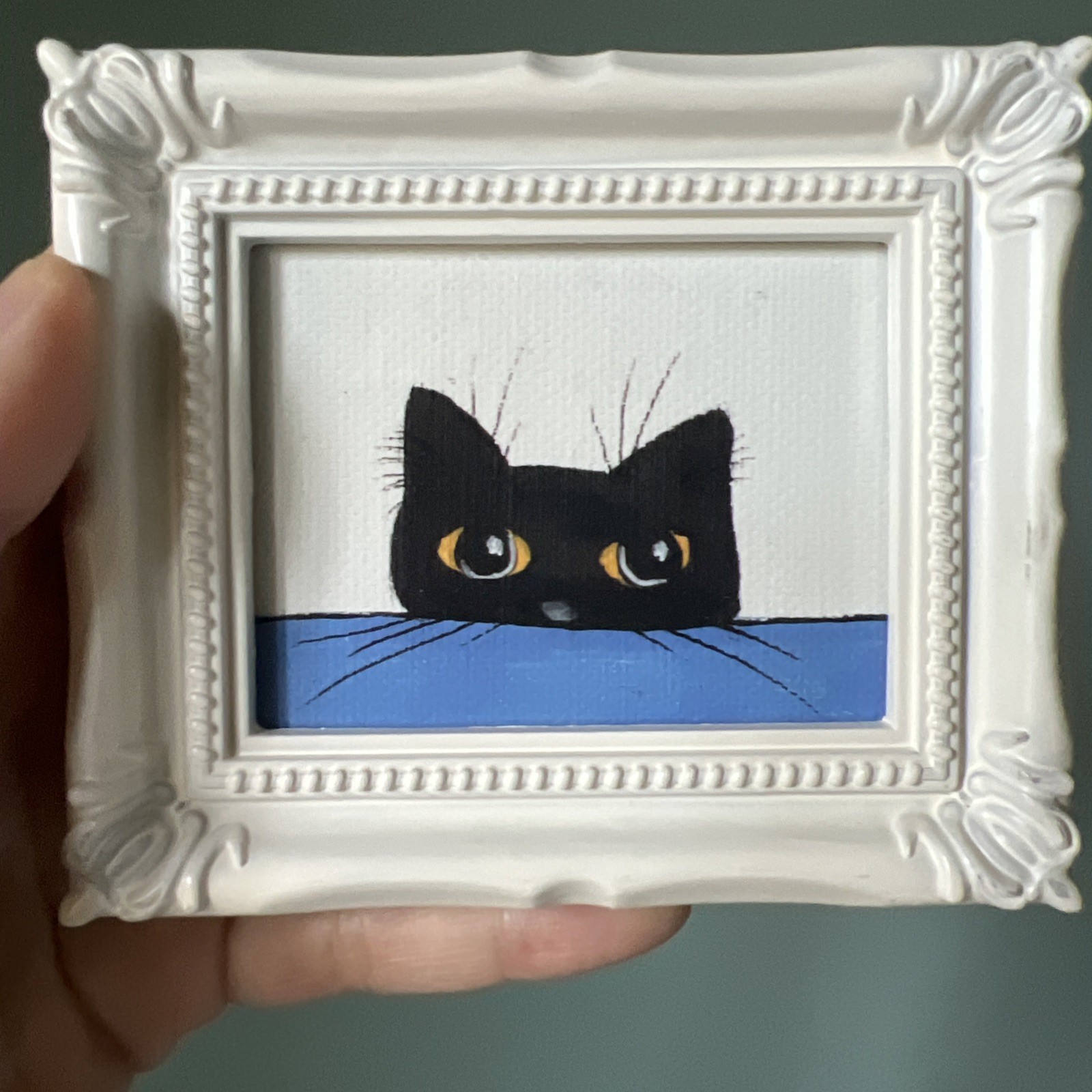 Print Of My Art Funny Black Cat funny,cute,miniature Painting,small, framed