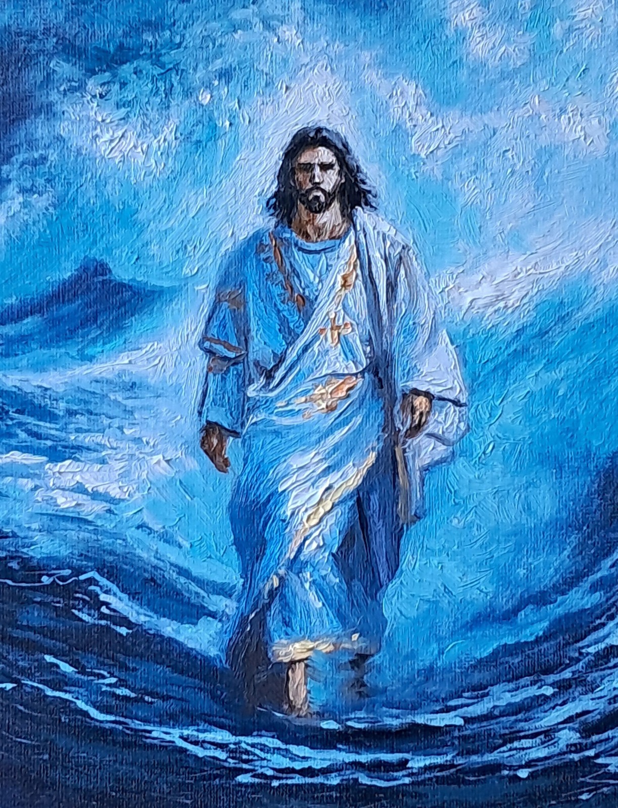Jesus Walking on Water – Original Oil Study 30×21 cm | Spiritual Christian Art