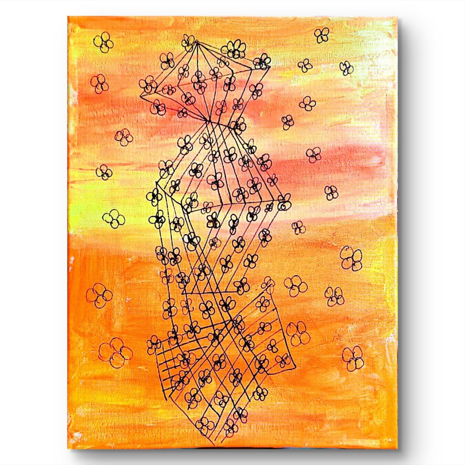 Abstract Geometric Floral Painting 11×14 Original Acrylic Line Art