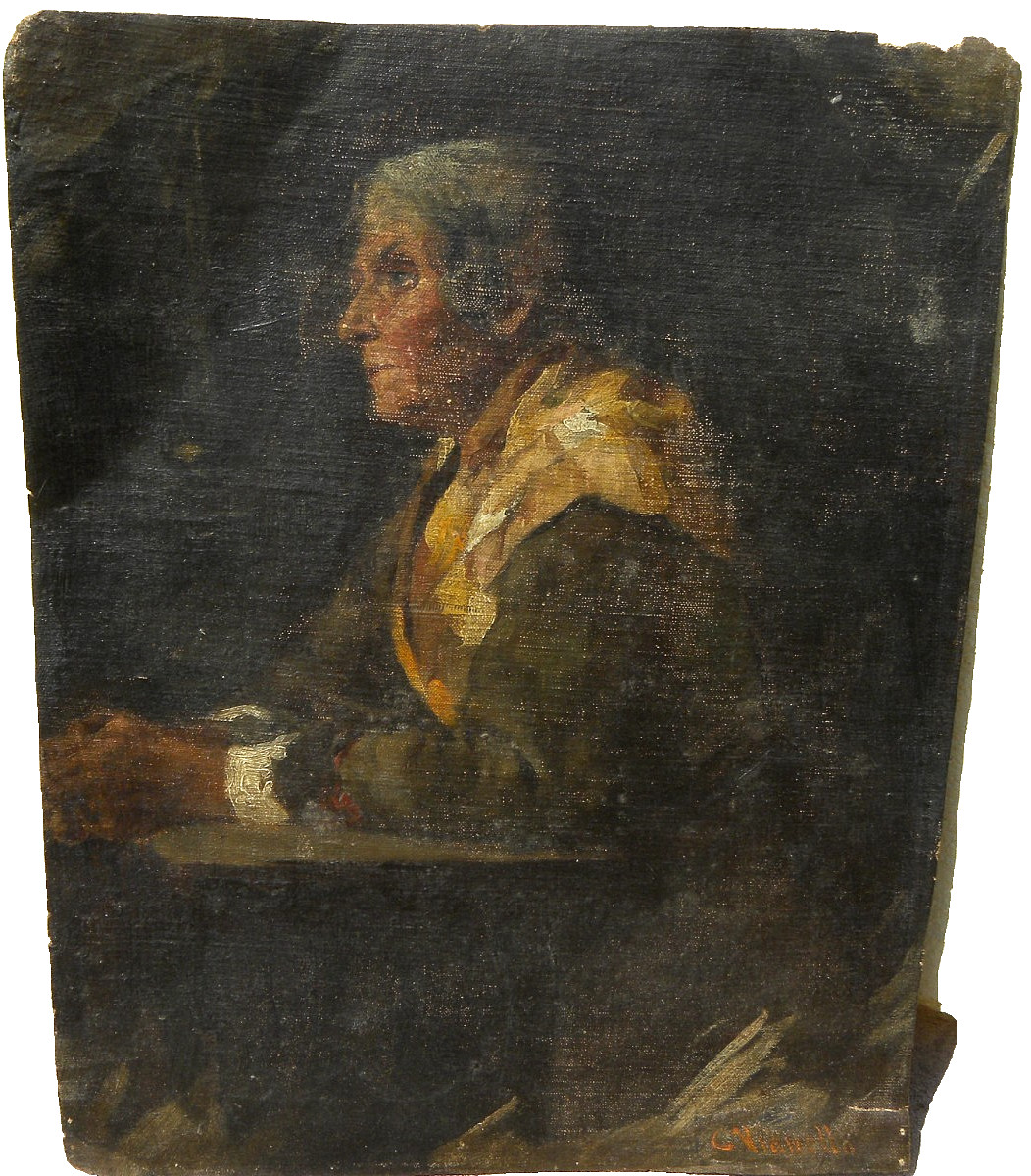 Cesare Vianello antique Italian painting of pensive woman 19th century