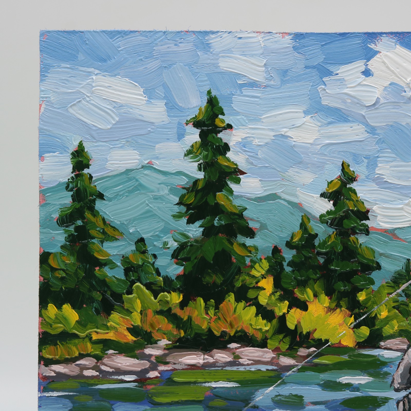 Fly Fishing Oil Painting Original River Mountain Landscape Art Impressionist Art