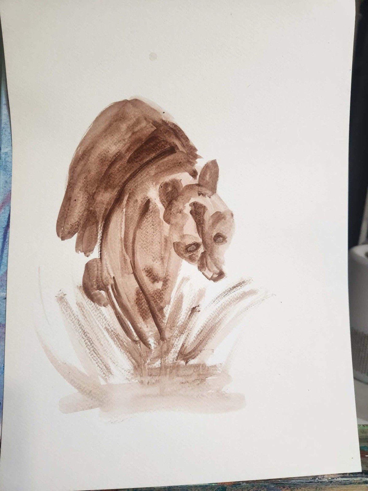 Abstract Brown Bear Modern Unique Bold Art Watercolor Mixed Media Paper