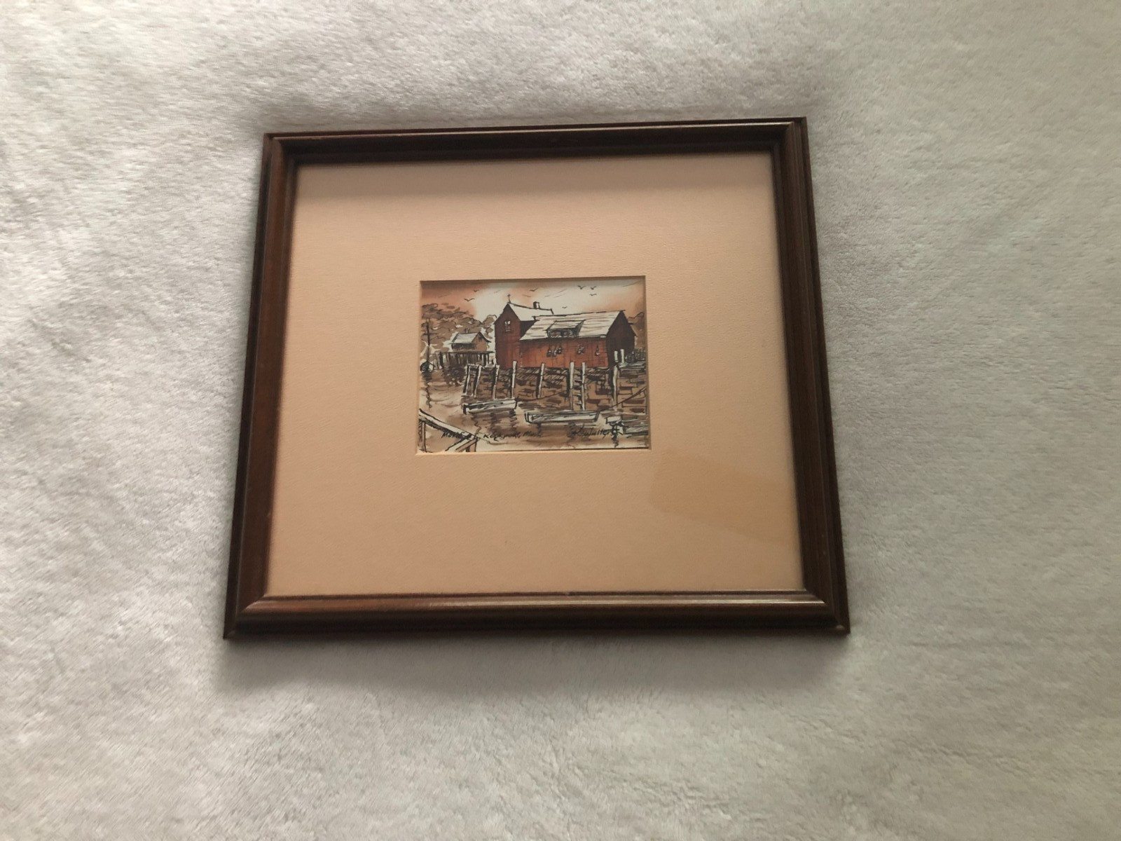 Watercolor painting Motif in Rockport Mass signed R Walters frame dim 12 x 11 in
