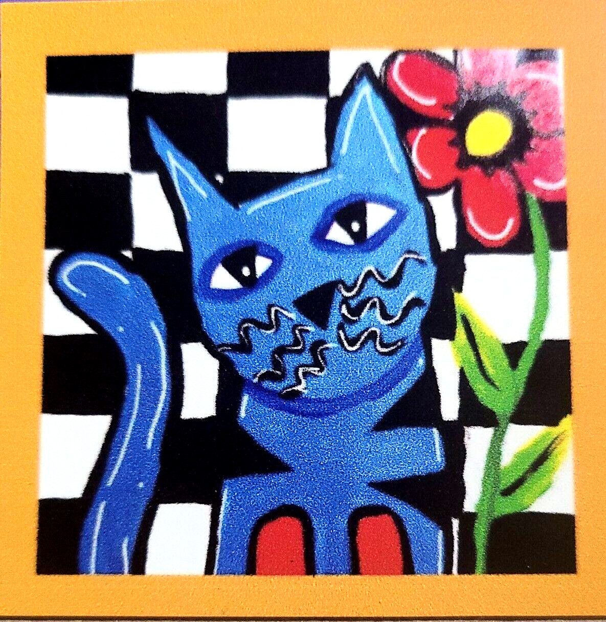«NEW» NOT ACEO CAT ABSTRACT » 2.5X2.5 ART MAGNET 2000-now