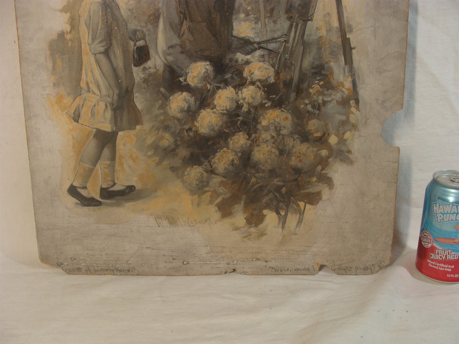 Antique 19C William A McCullough Painter Under Umbrella & Girl Painting