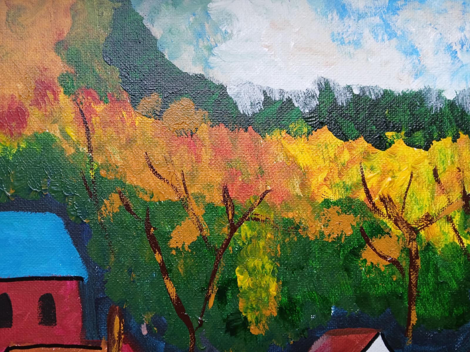 Impressionism 16×20 Seaside VillageHandmade Signed Colorful Art Painting