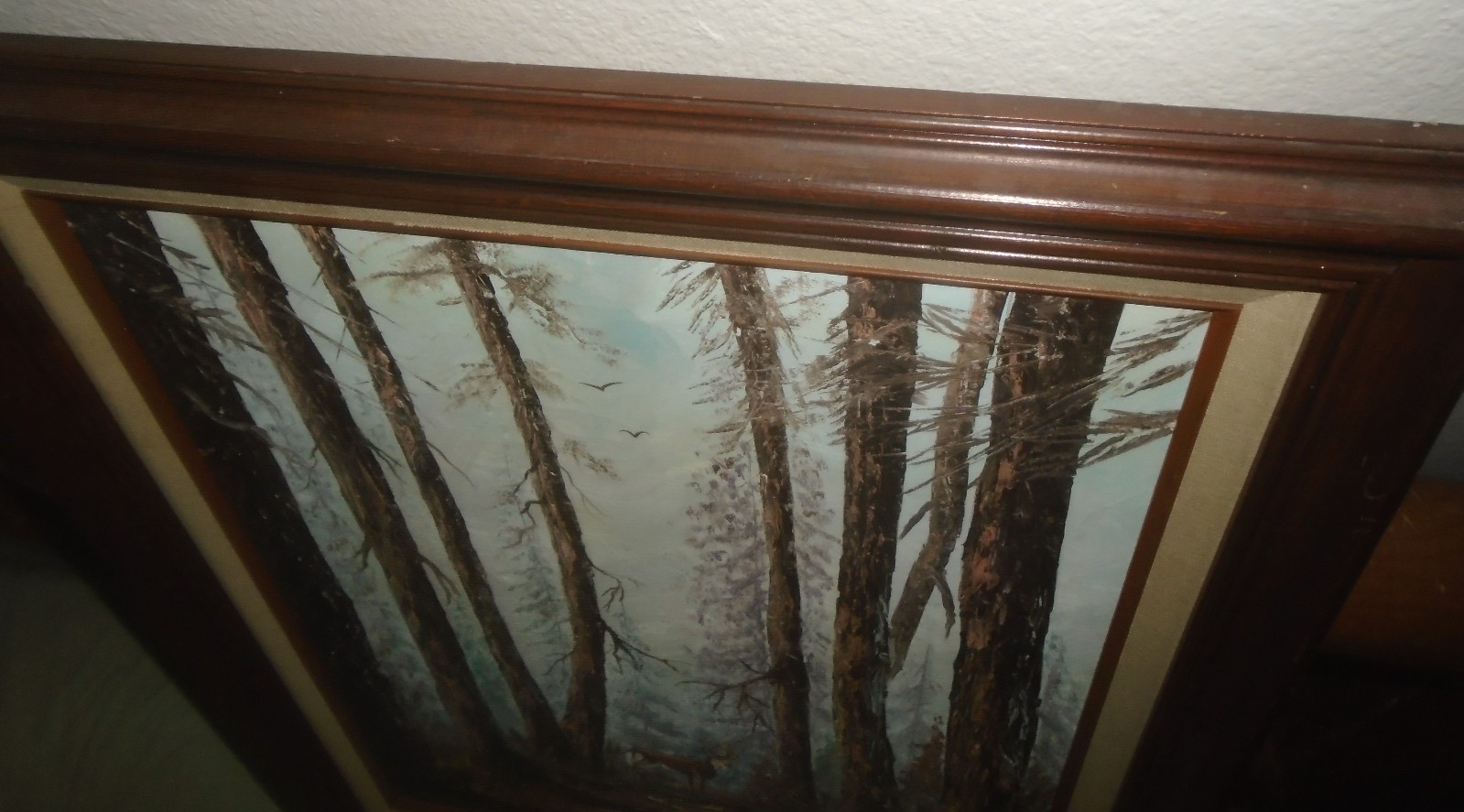 KAYE BAKER Large Vintage Oil Painting Deer In Woods Framed Wildlife Wall Art