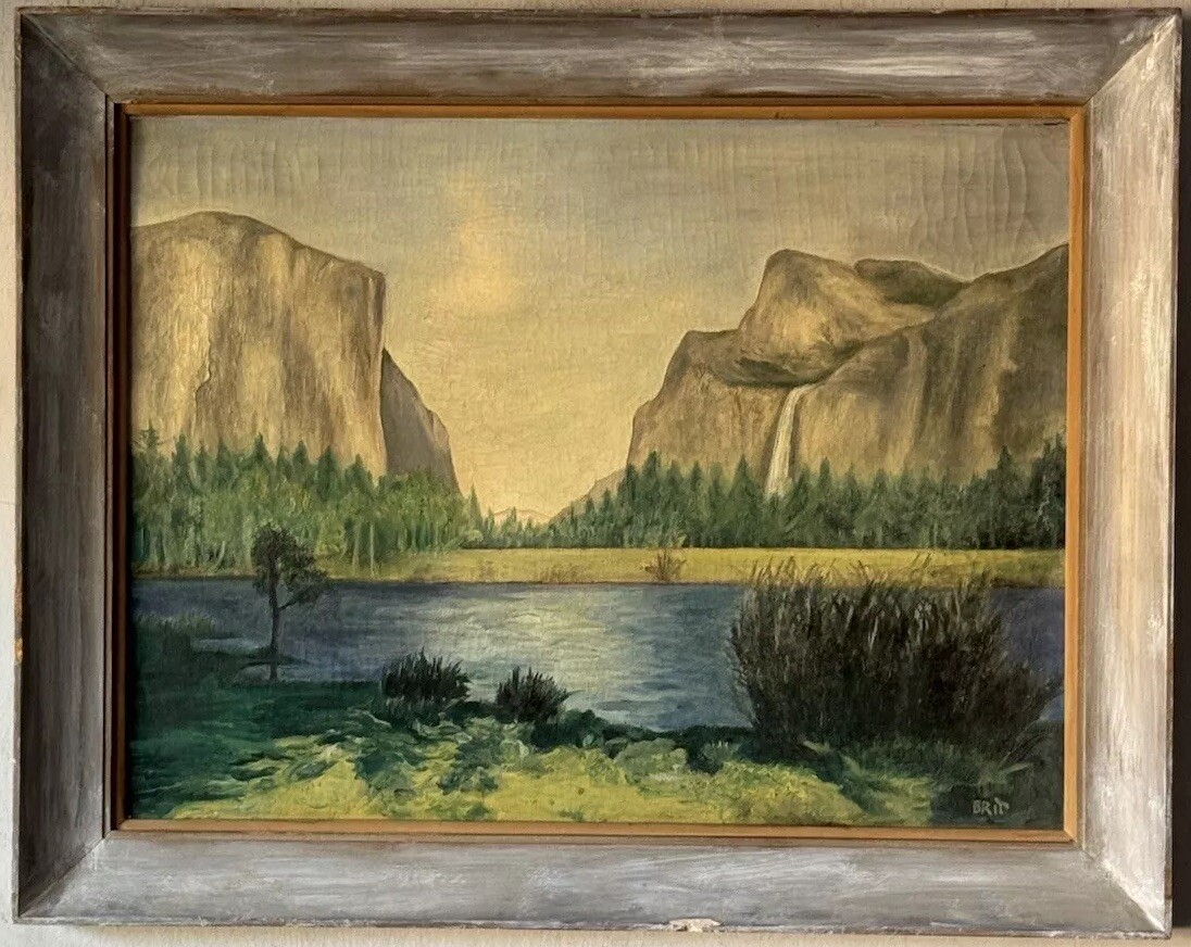 CALIFORNIA ANTIQUE YOSEMITE VALLEY PLEIN AIR LANDSCAPE OIL PAINTING VINTAGE 1960