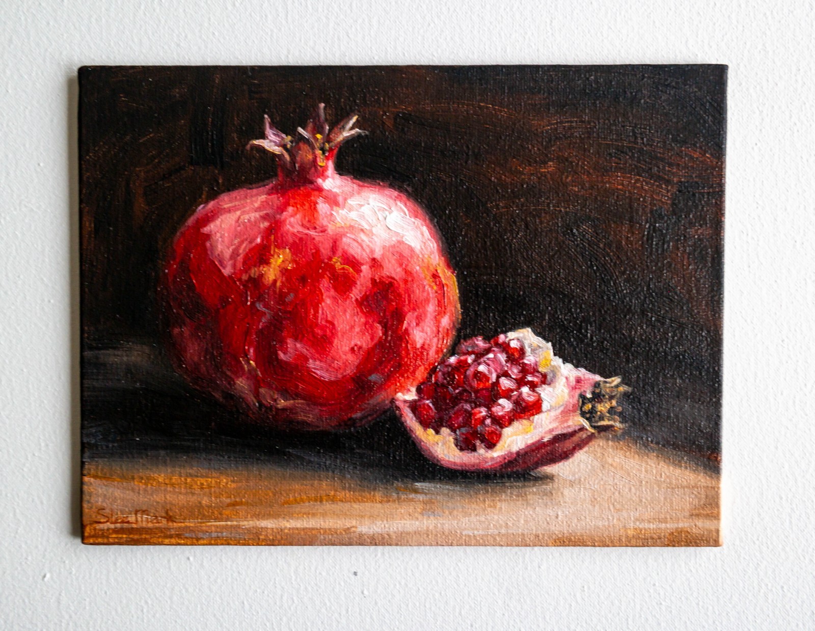 Pomegranates 8″ by S.Lee Mark – Still life oil painting Fruit Home Décor art