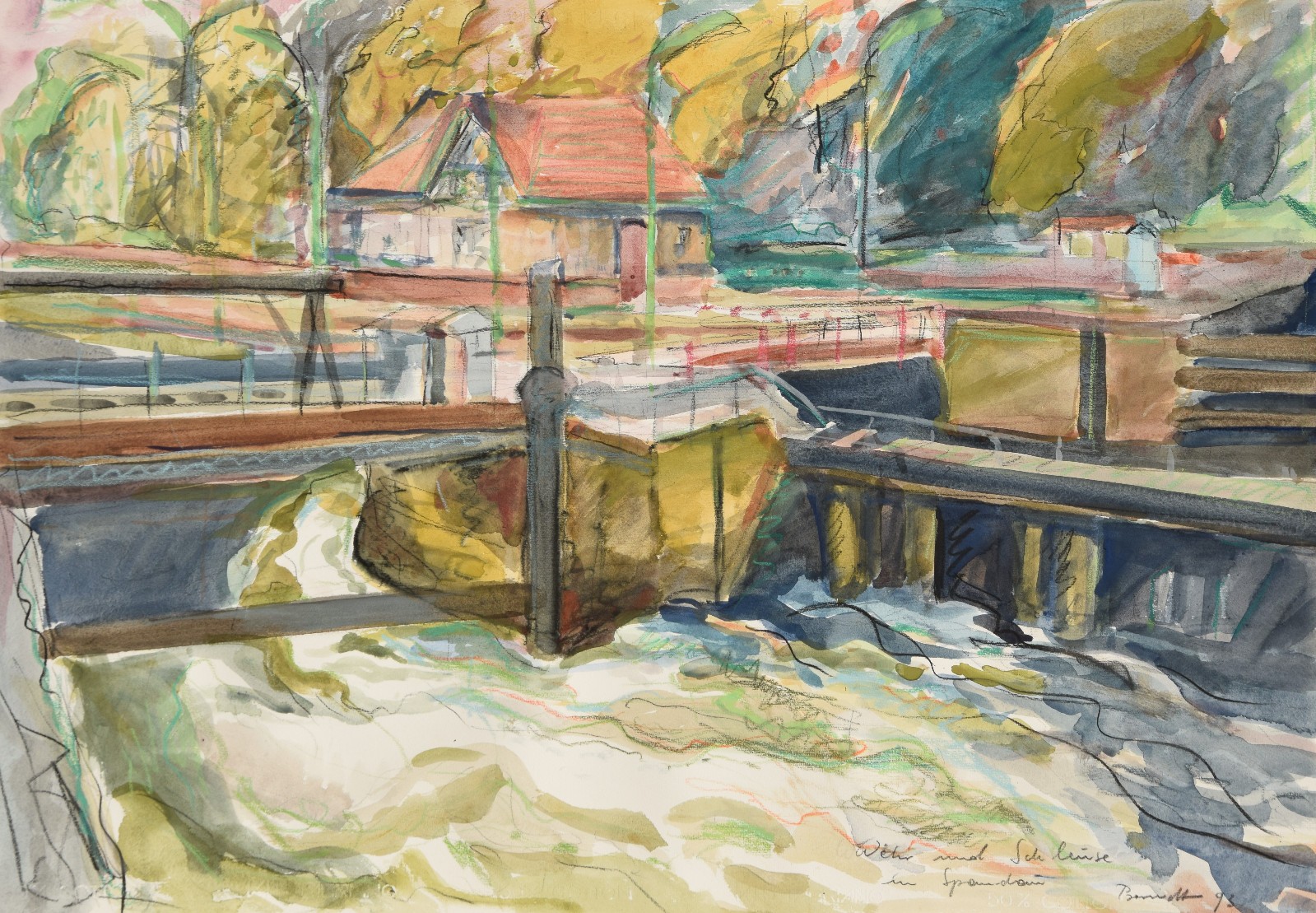 Peter Berndt 1937-2021 Berlin/watercolor 1993 «lock in Spandau» Brandenburg