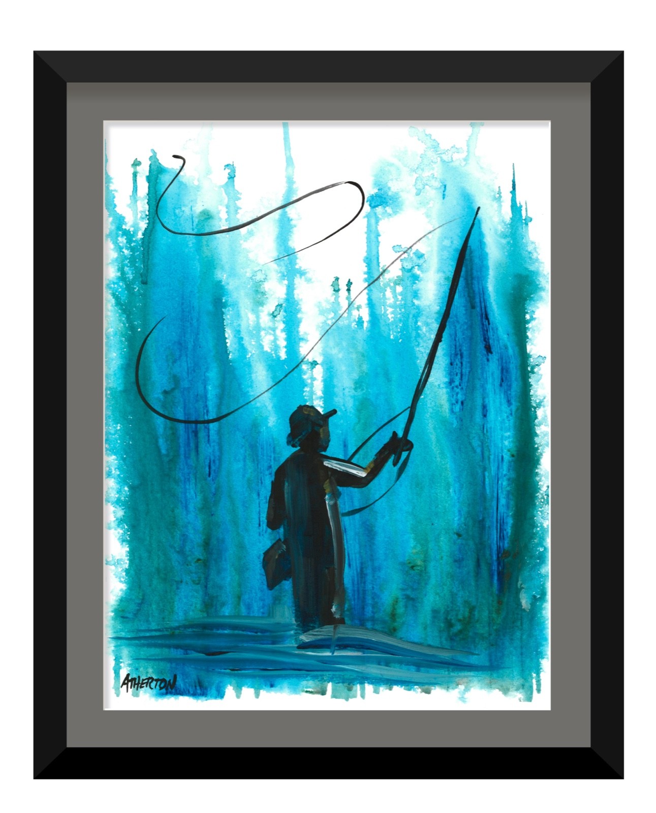 Original 9×12 Fly Fisherman Painting Western Art Abstract Trout Fishing Artwork