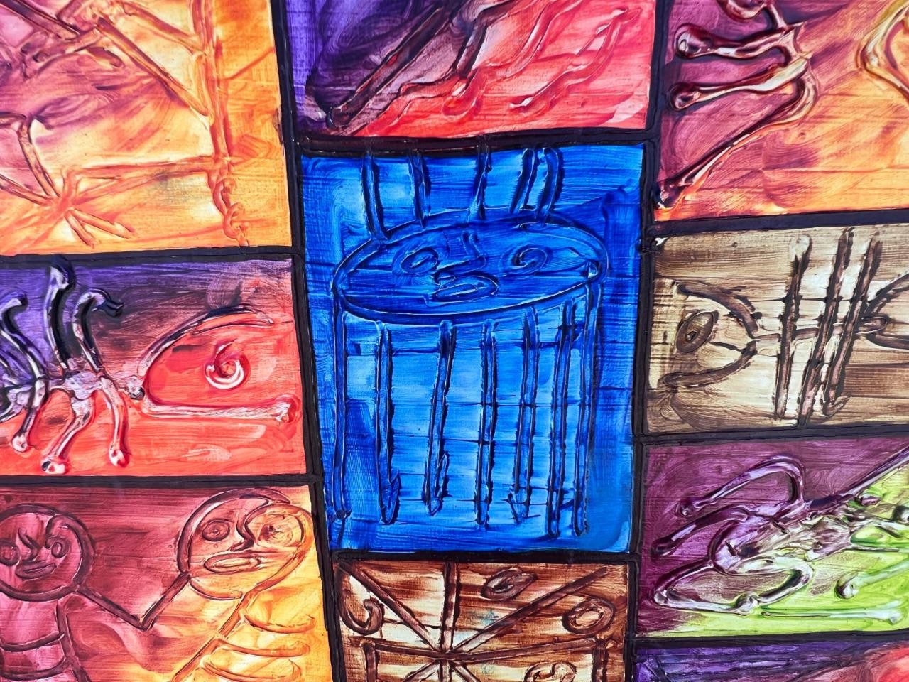 Original Coloful Mosaic Mixed Media Art Acrylic or Oil Painting Signed Rosena