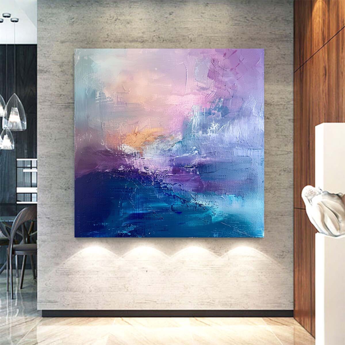 Purple Abstract Wall Art Handmade Oil Painting On Canvas Living Room 31in
