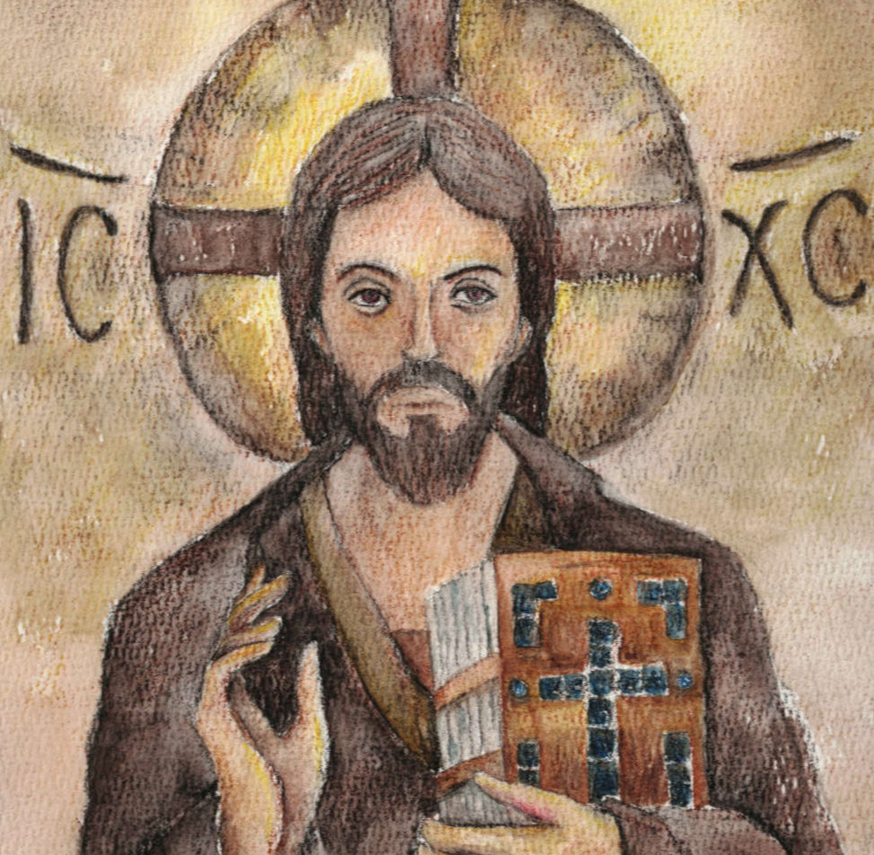 Original Watercolor Jesus Pantocrator 10×15 in. – Christian Icon Religious Art