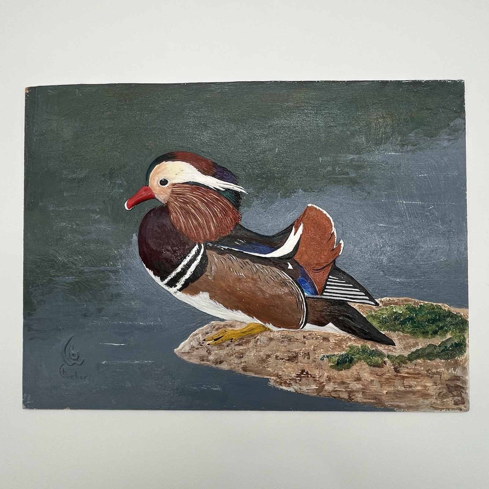 Original & Signed Mandarin Duck 3D Mixed Media Painting 16×20” By Barbara Weber