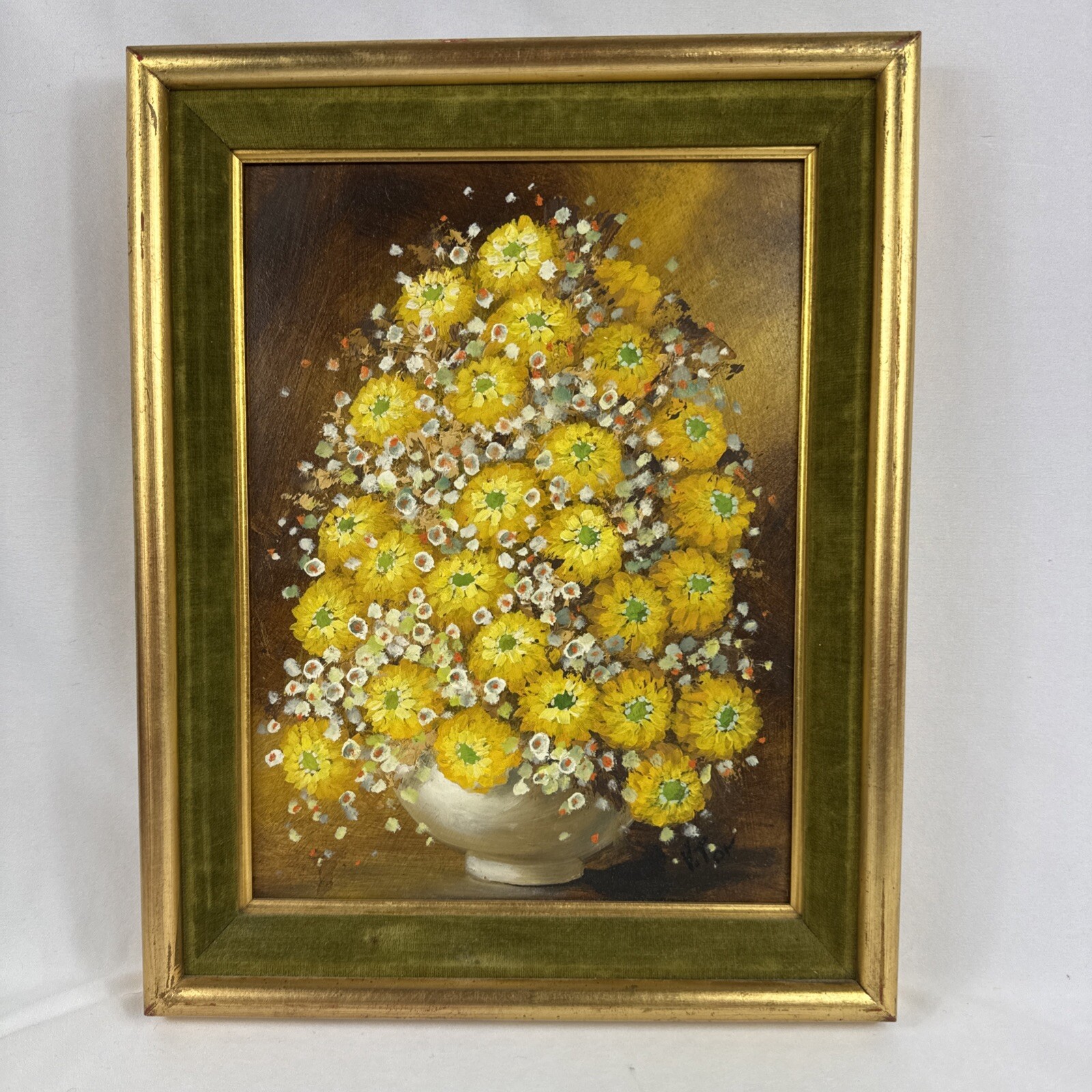 Signed Vic Tor – Yellow Zinnias – Still Life Floral Oil Painting – Framed 11×14