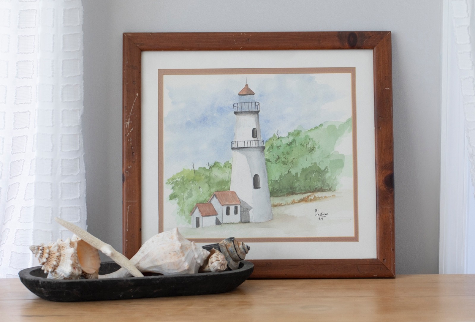 Lighthouse watercolor painting by Bill Hastings dated 1984 19.5″Hx21″W