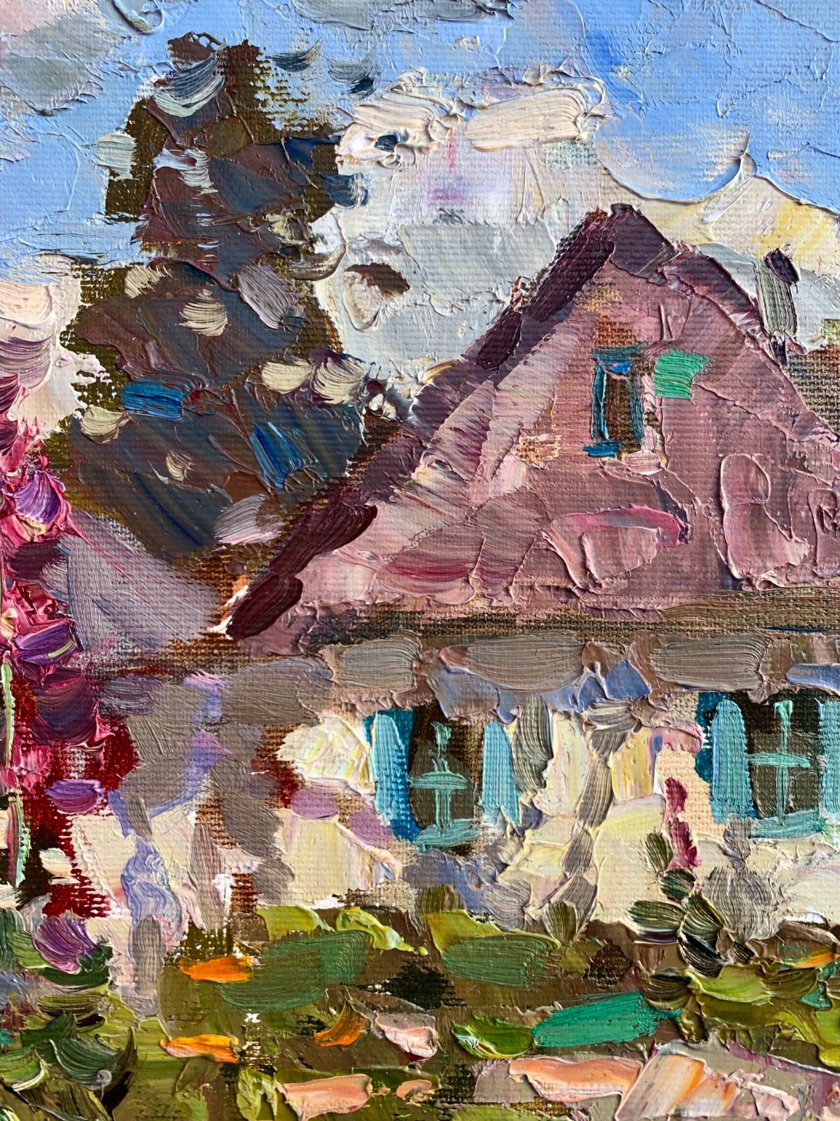 Oil painting Rural garden Ukrainian painter canvas Unframed original landscape