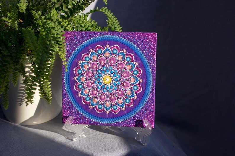 Mandala Painting Canvas Yoga Lover Gift Meditation Wall Decor Original