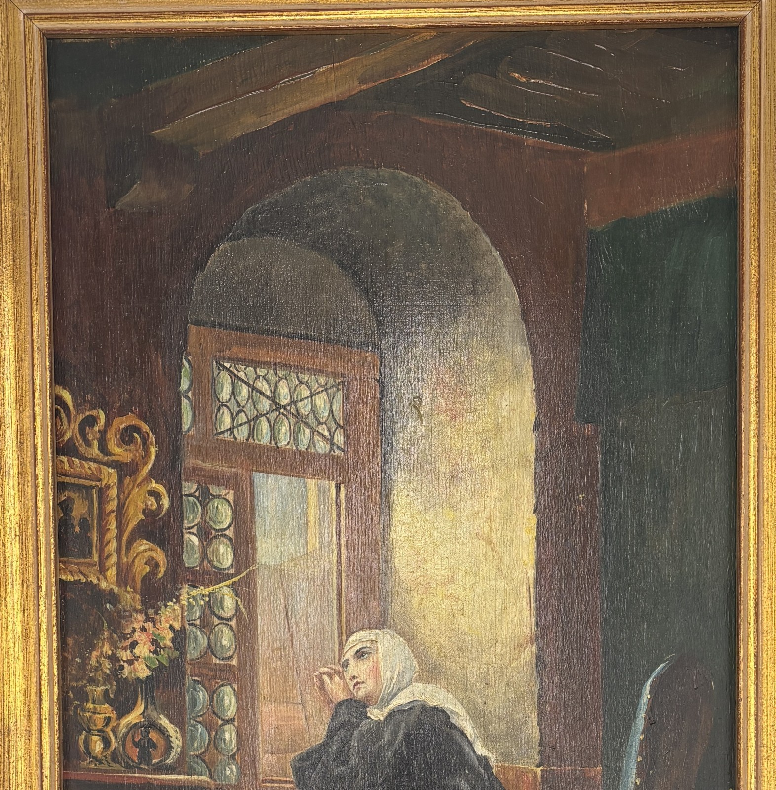 Antique Oil Painting 19th c After Gustav Adolf Kuntz ~ A Greeting From The World