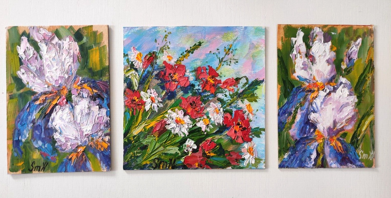 Small Original Flowers Painting – Affordable Wall Art Gift – Hand Painted 6×6 in