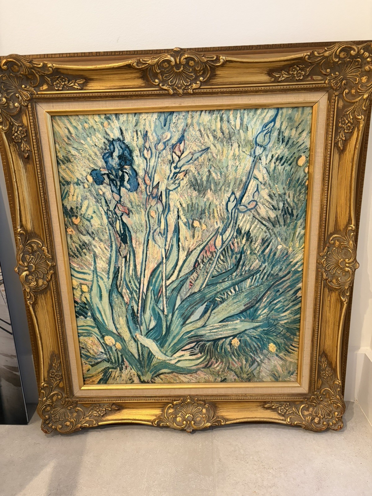 Original Still Life- BLUE IRISES- Painting. Framed 27 3/4” X 31 3/4”.” Holland.