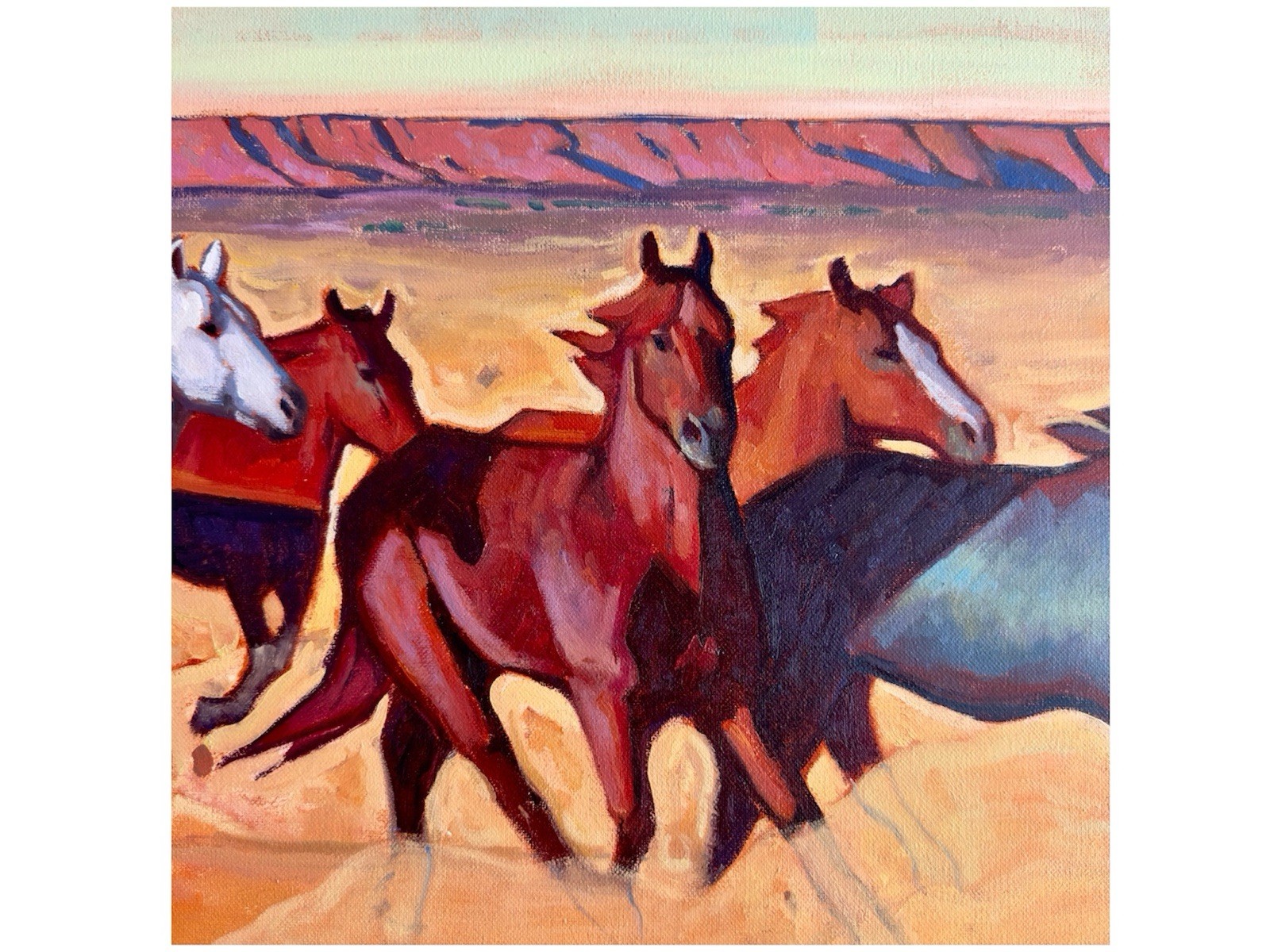 Original Oil Painting Western Landscape Horses 18×24 Signed Arizona Sunset