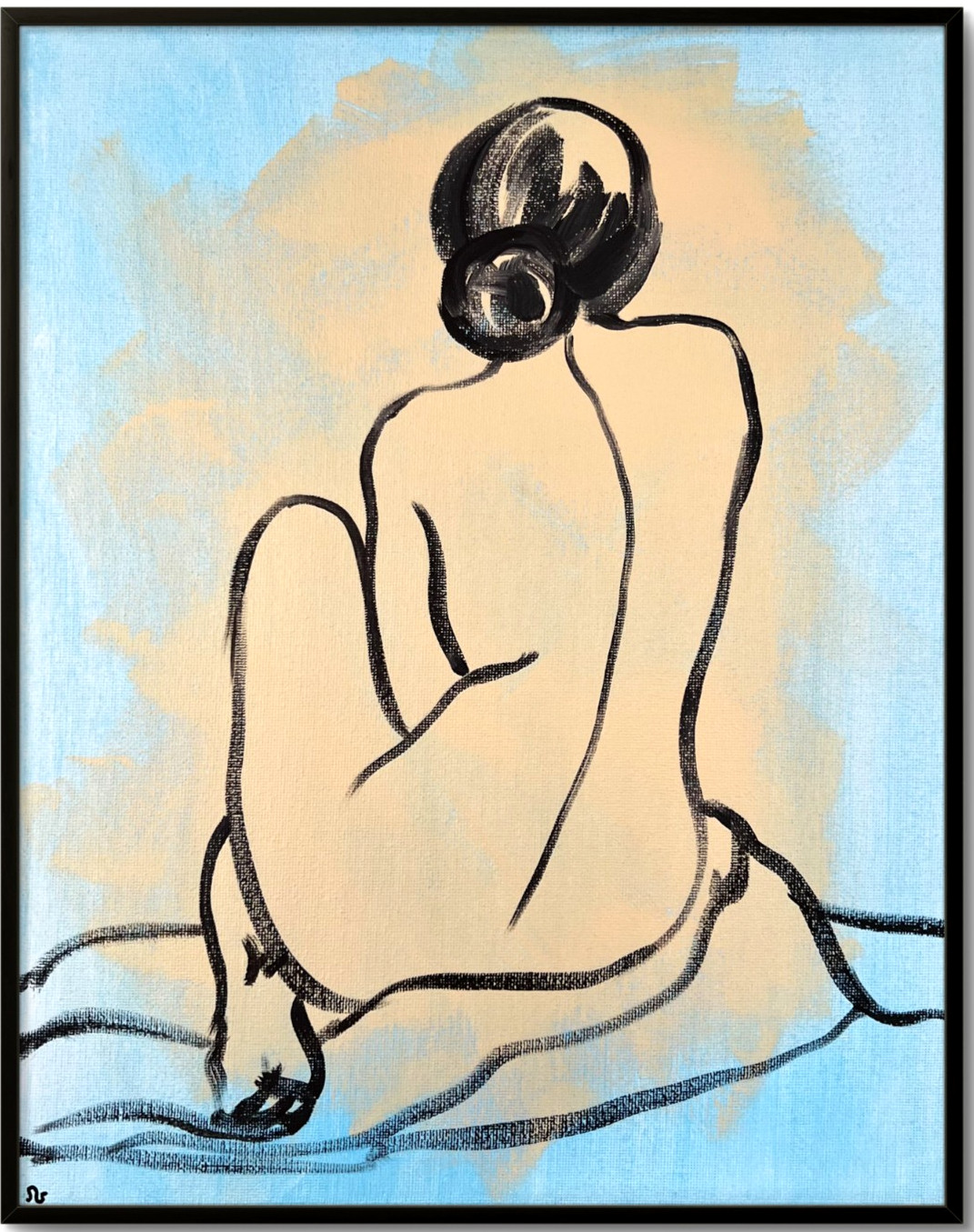 Female Figure Study Original Acrylic Painting Modern Line Art 11×14 Sienna Gold