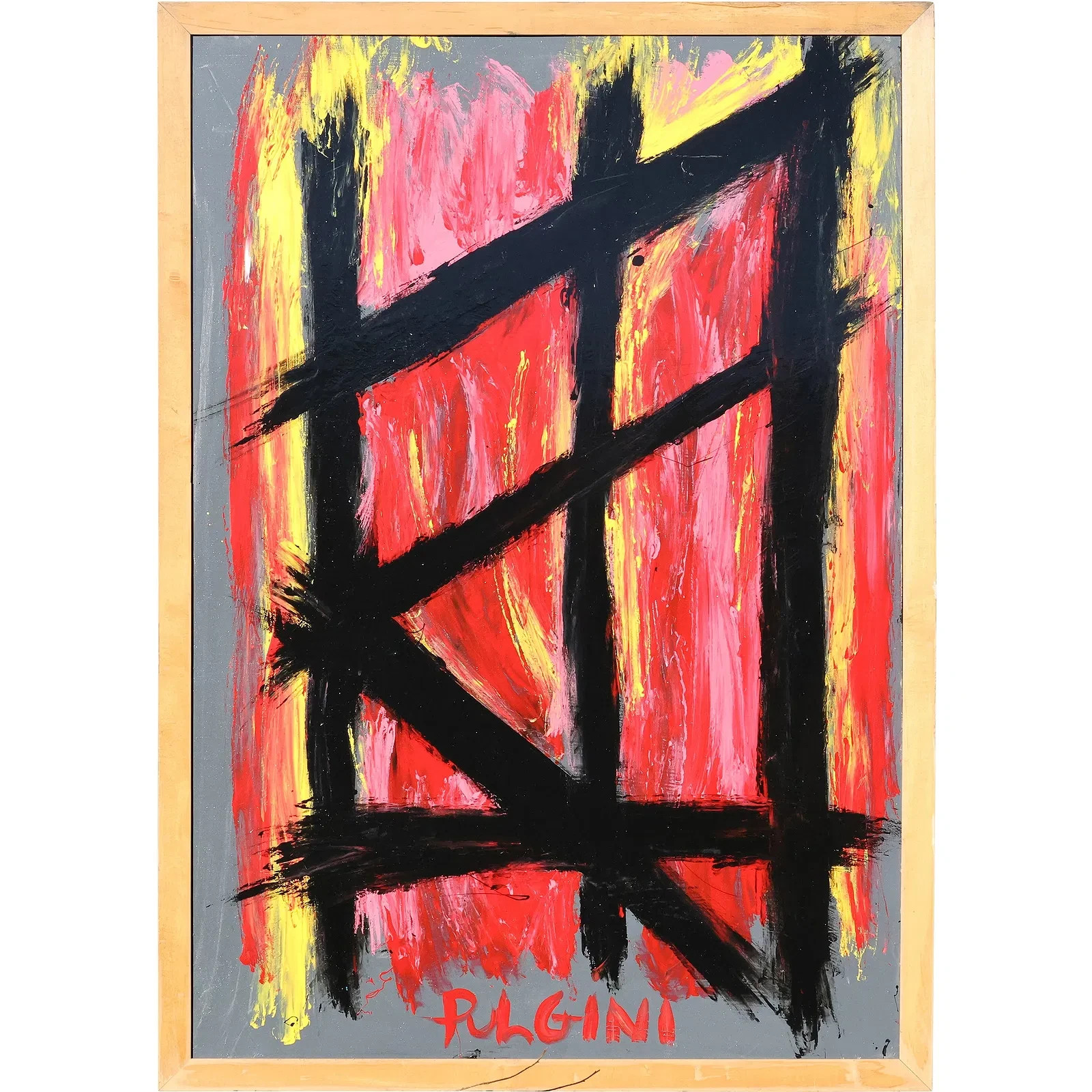 Thomas Pulgini (b. 1965) LRG. — Black Structure on Red and Yellow, Oil on Board