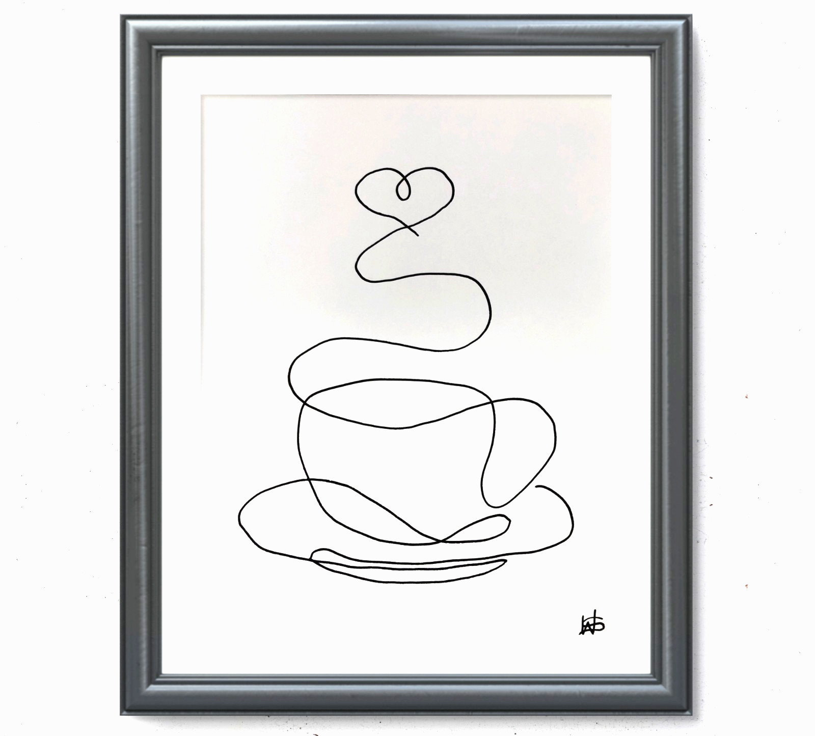 Steamy coffee modern line art painting 14X11 Gallery Paper original