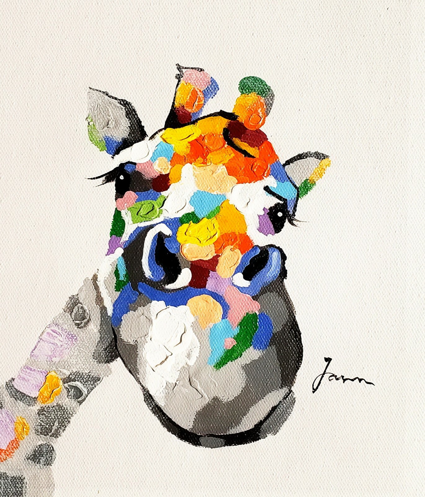 Ziraffe #2, 8×10 Hand painted on Giclee Canvas, Canvas-only
