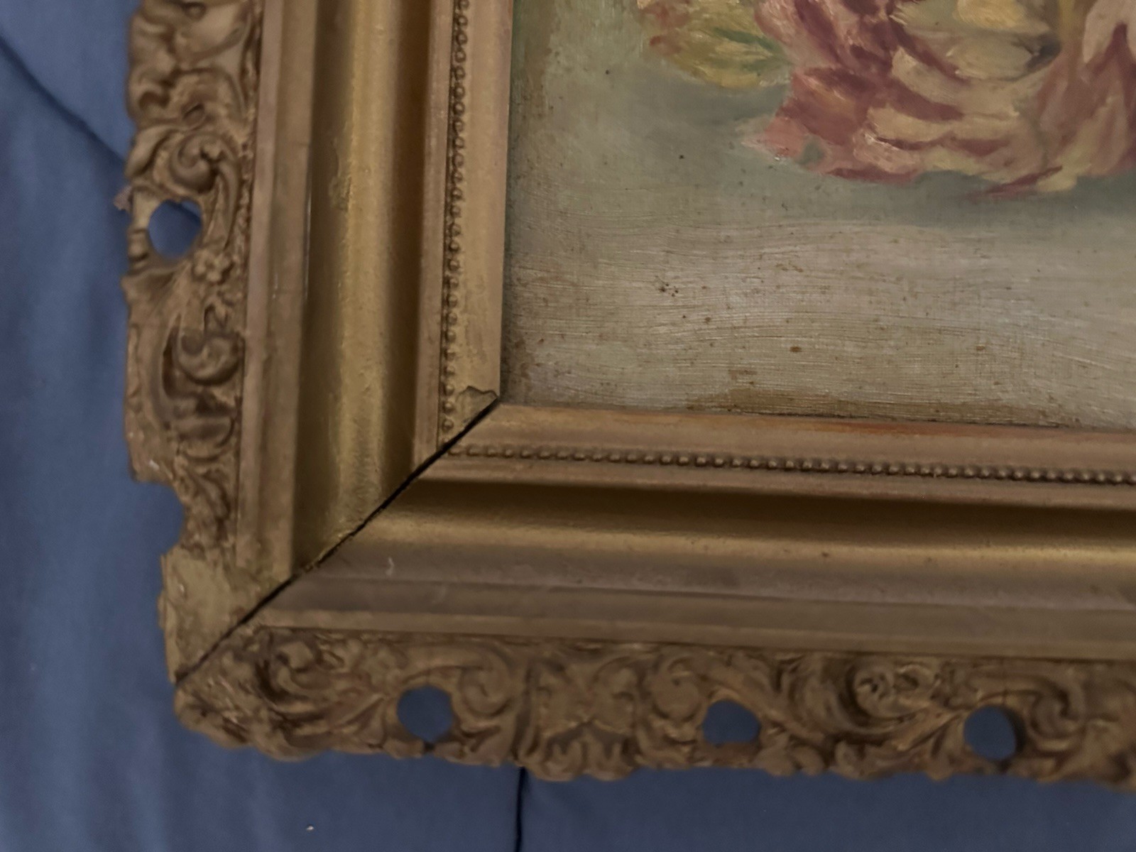 Antique Victorian Rare Horizontal Oil / C Chrysanthemum’s 40 X 14 Still Life