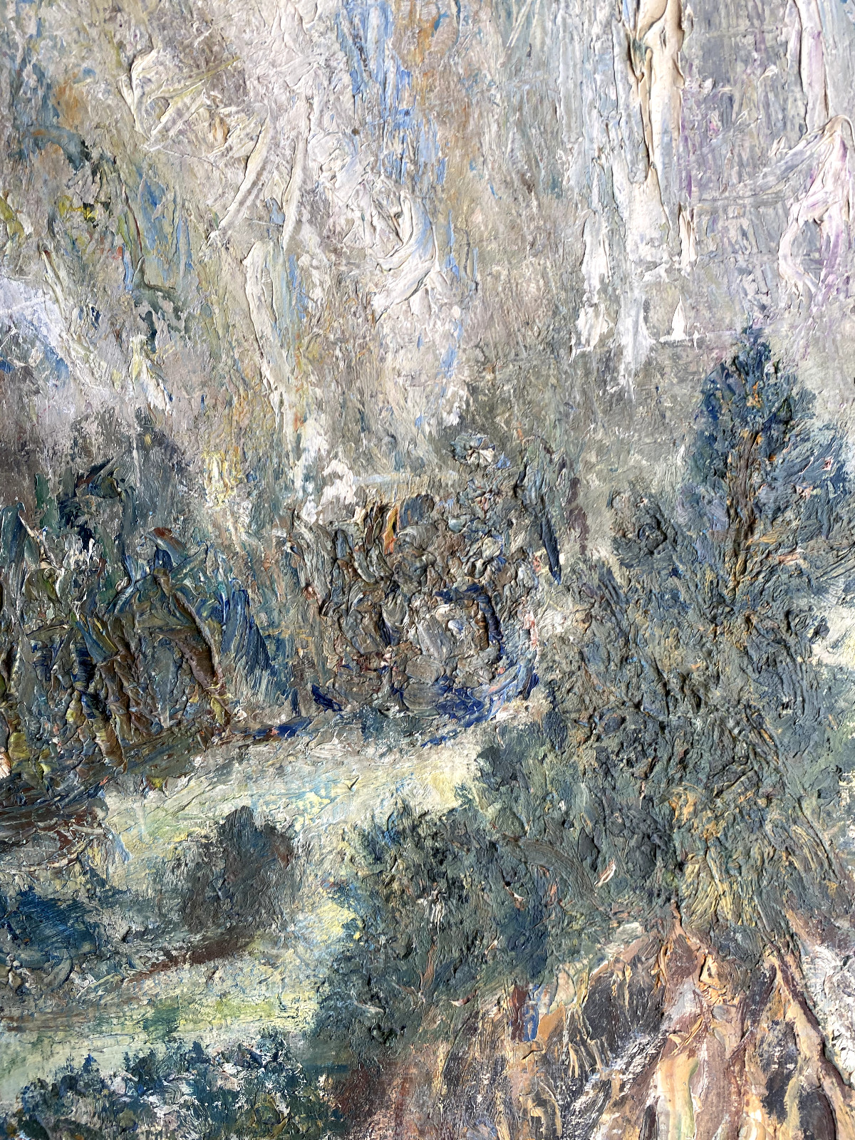 Oil painting landscape unreadable signed Alps frame around 1920 expressionist