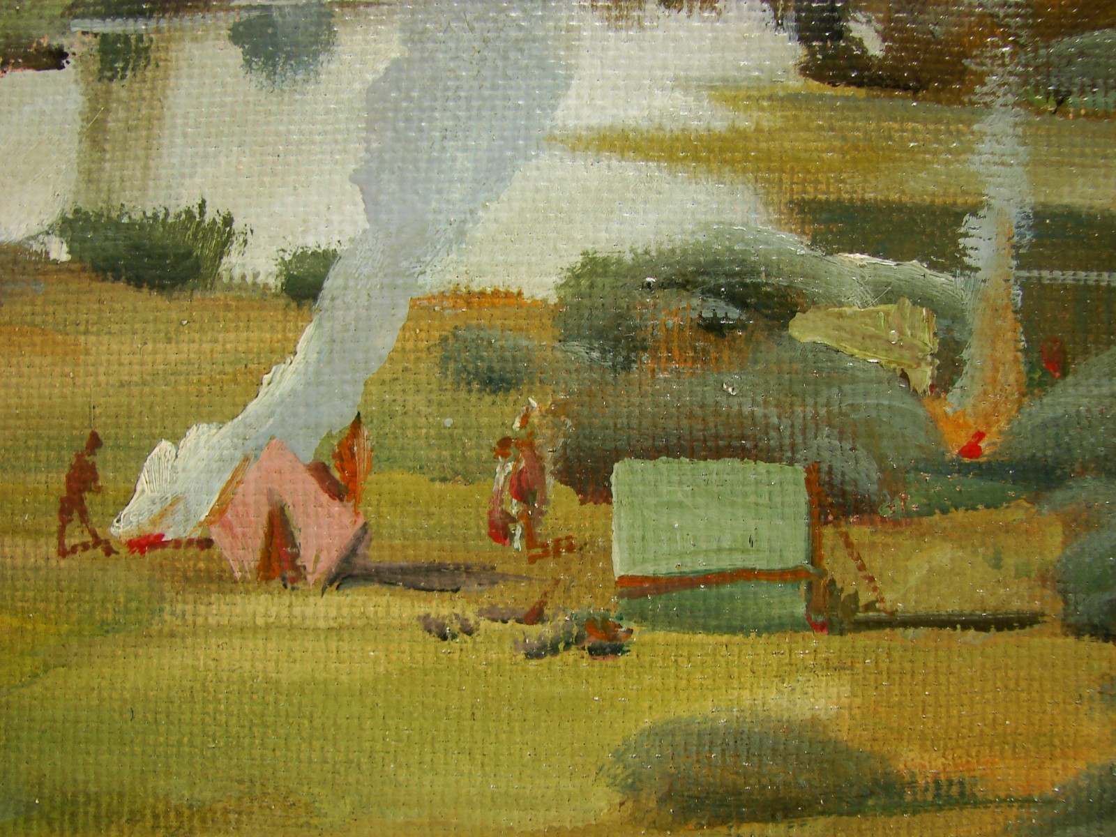 Ukrainian Soviet USSR oil painting impressionism realism river kayak boat rest