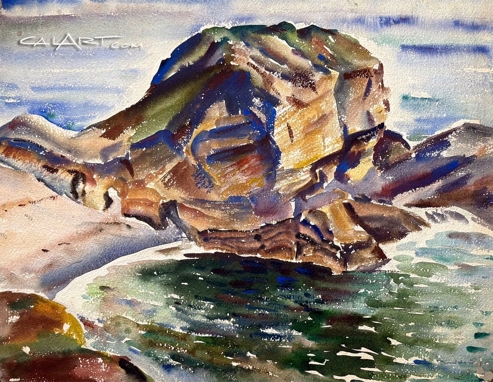 Double Sided 1930s Alexandra Bradshaw Painting Three Arch Rock Laguna + Floral