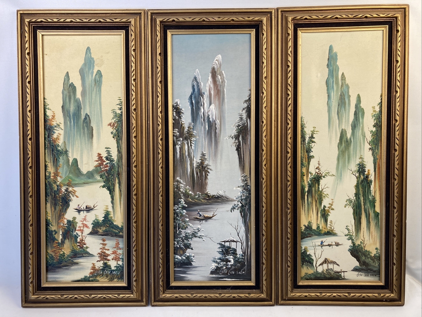RARE Vintage Set Of 3 CHAO CHIH SHEN – Oil Paintings 3 Of 4 Seasons Signed