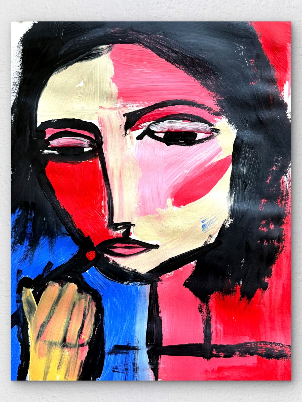 Original 11×14 Expressionist Hand Painted Signed Acrylic Paper Home Art Lipstick