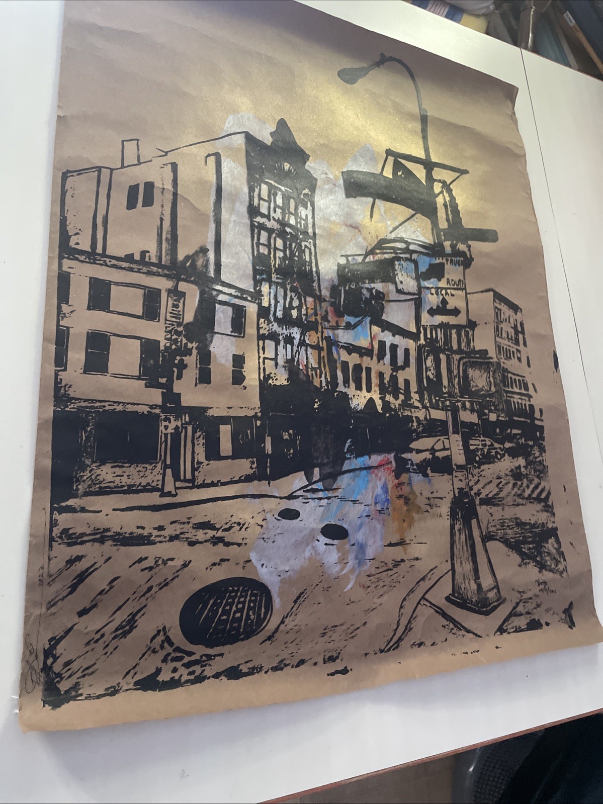 Original Media Painting 29.5” X 24” 125th Street Harlem NYC. Artwork. Signed