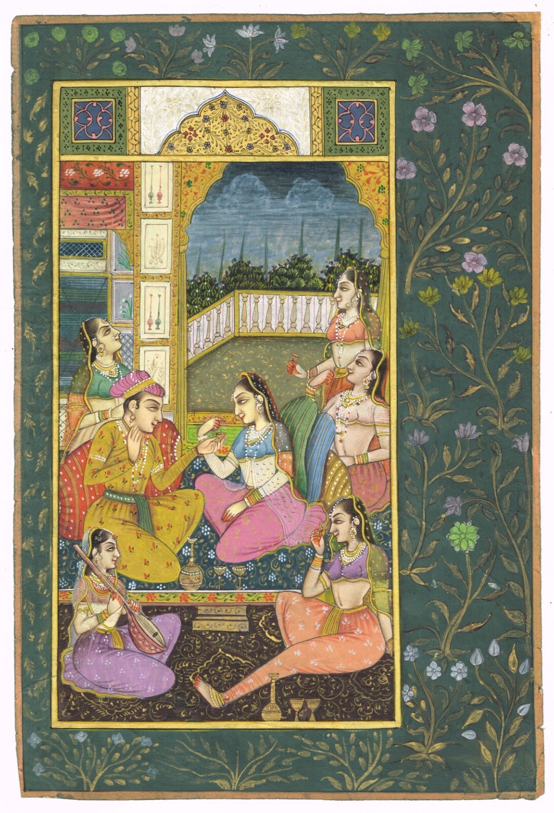 Mughal Miniature Painting Of Emperor & Empress In Love Scene On Paper 5.5×8 Inch