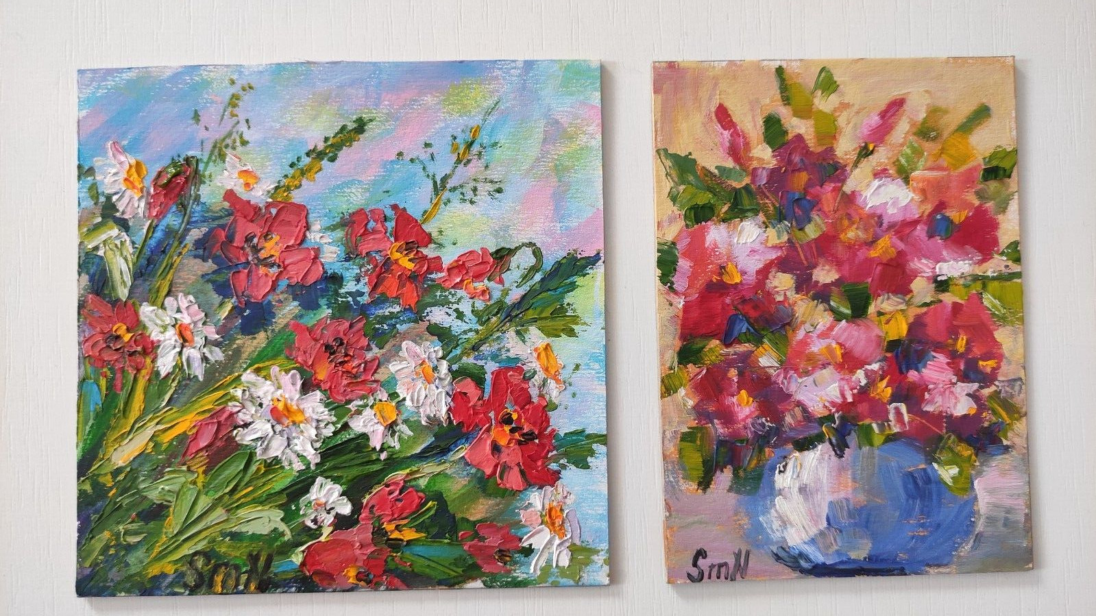 Small Original Flowers Painting – Affordable Wall Art Gift – Hand Painted 6×6 in