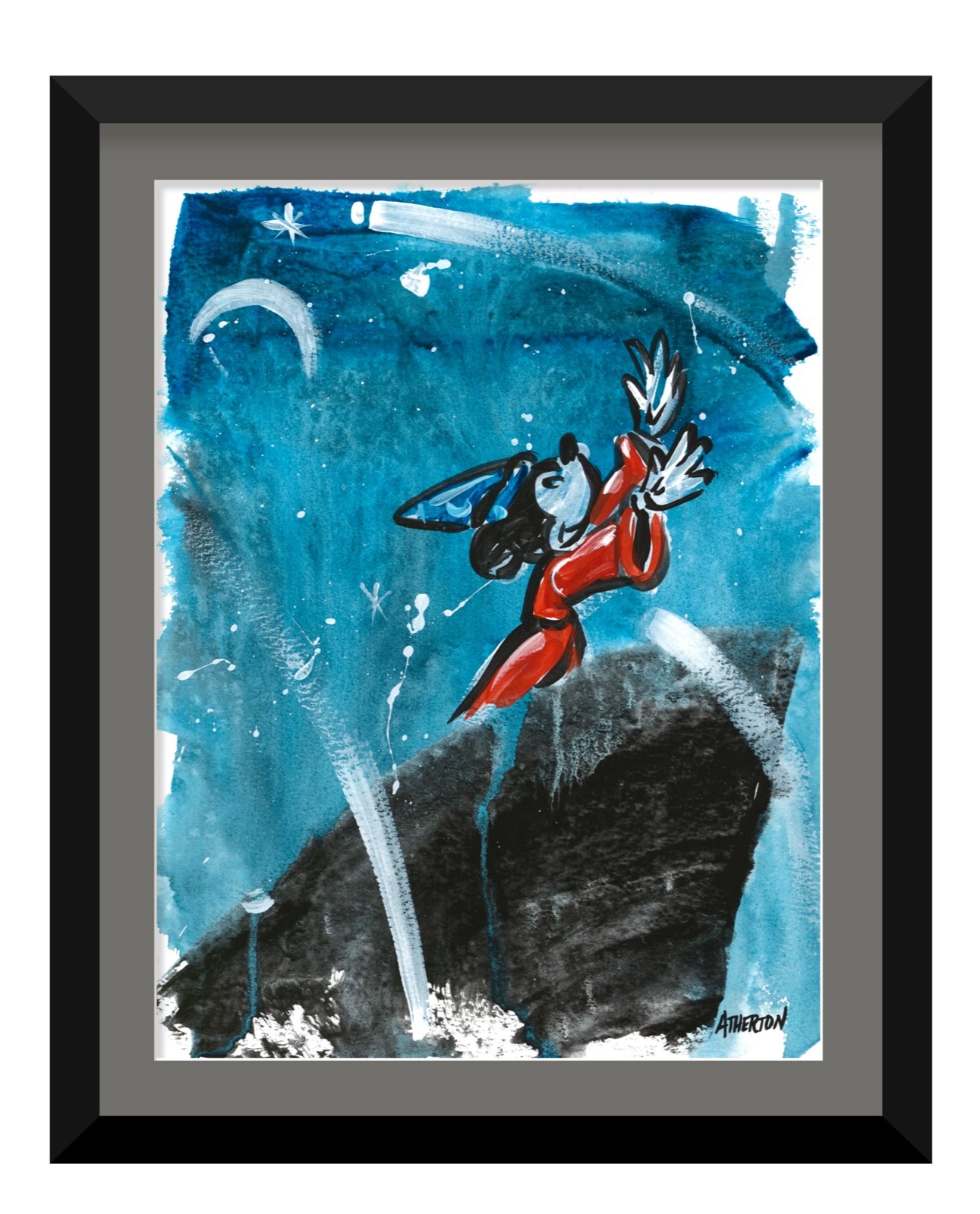 Atherton 9×12 Original Pop Art Fantasia Mickey Painting «Little Sorcerer» signed