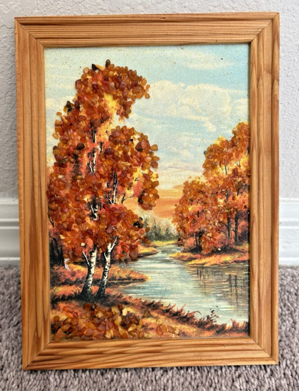 Amber Stones Autumn Landscape 9″ x 7″ framed, Ukraine