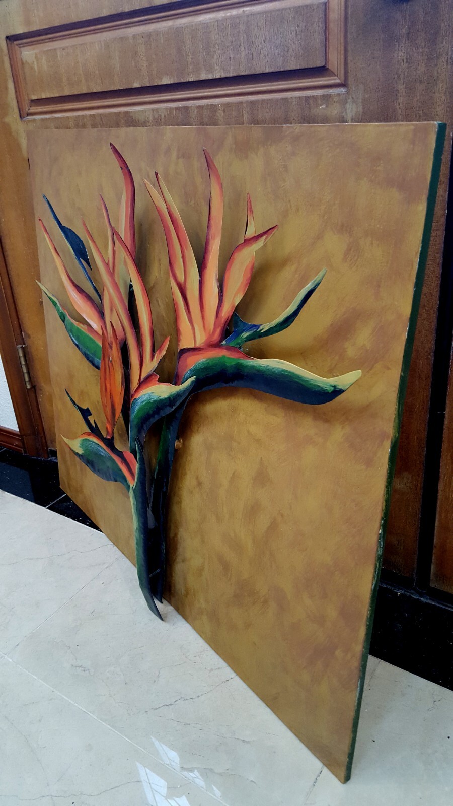 ORIG SIGNED ROMEY 3DIMENSIONAL Oil Painting METAL BIRD OF PARADISE Flowers PERU!