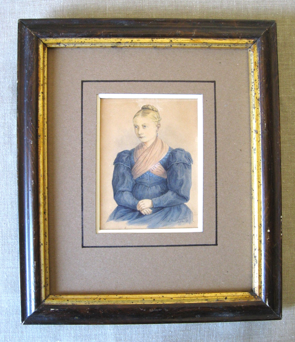 C. DAUMERLANG ( German ) Miniature Watercolor Portrait of a Young Woman, 1832