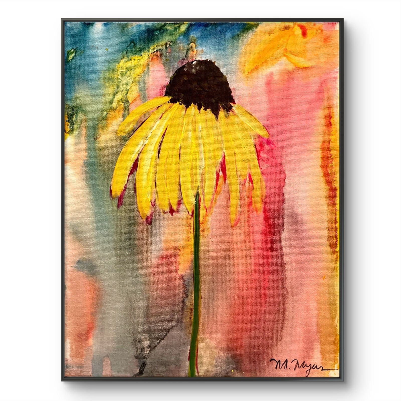 Mary Myers Original Abstract Expressionism 11×14 Yellow Coneflower Signed Fine