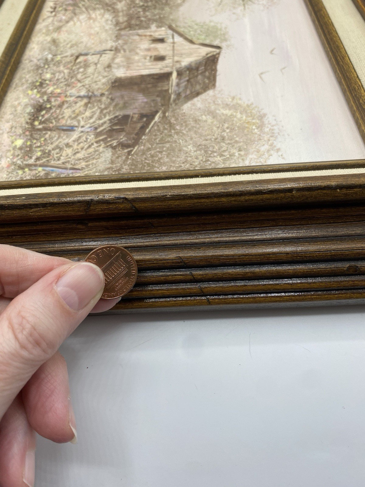 Vintage William Newport Barn Oil Painting Signed Landscape Linen Frame